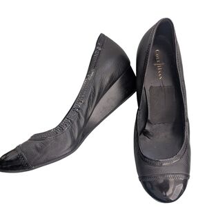 Cole Haan Black Leather Cap Toe Wedge Pumps Size 8